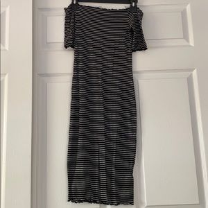 Black and white stripes off the shoulder dress